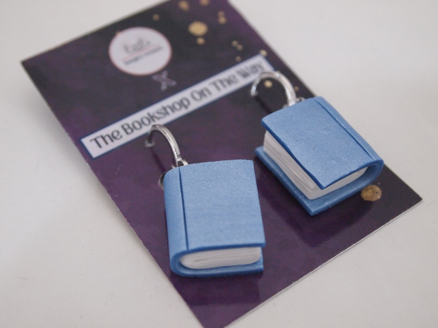 Metallic Blue Book Earrings