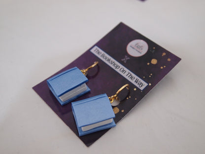 Metallic Blue Book Earrings